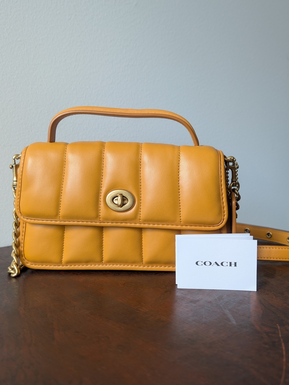 Coach Mustard Quilted Leather Top-Handle Bag